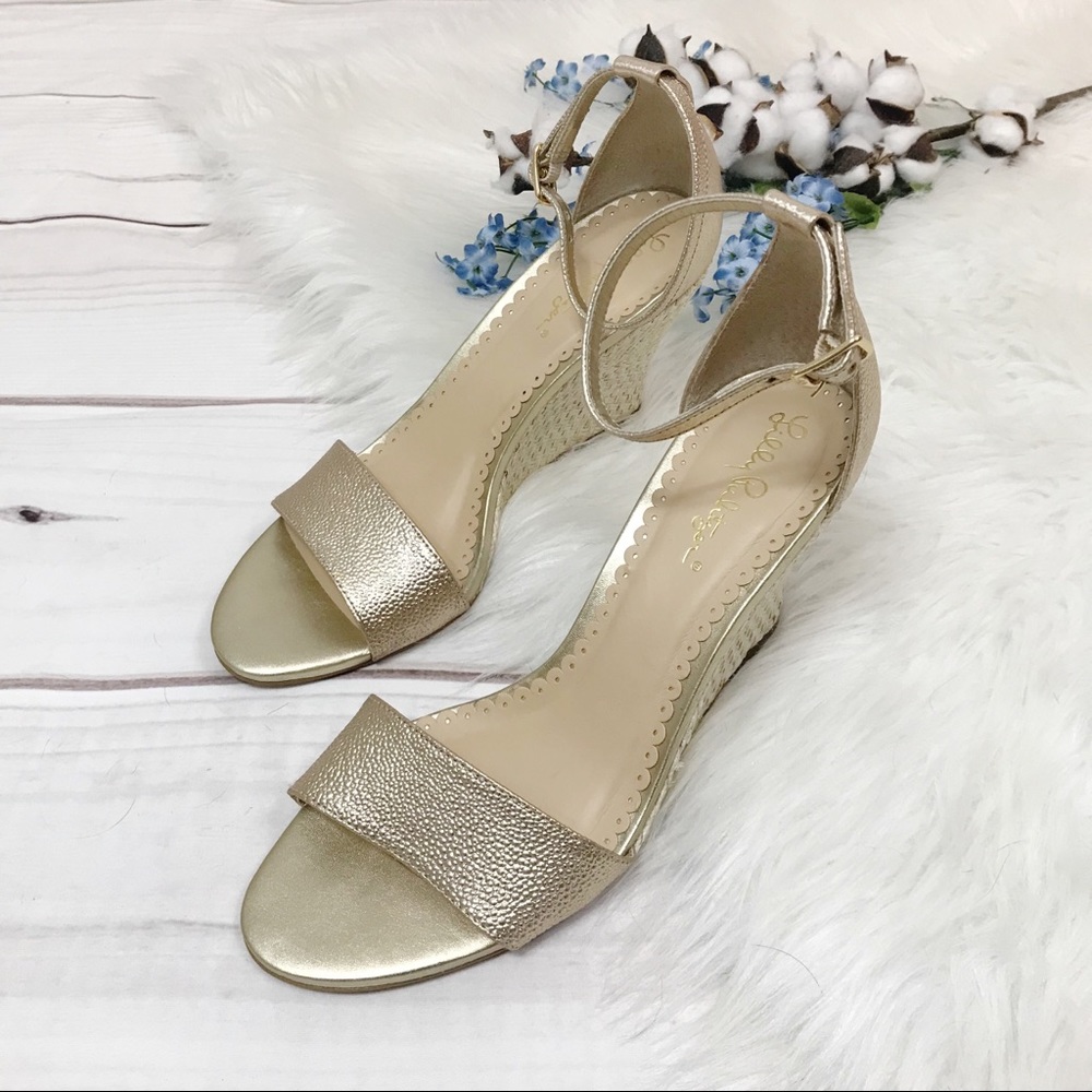 Lilly Pulitzer Gold Metallic Bridgette Wedge Sz 9